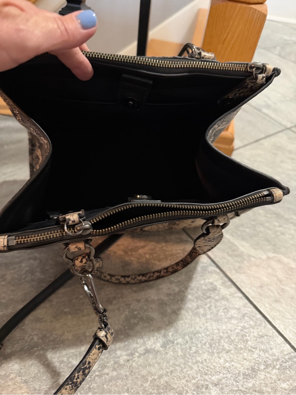 Coach Snakeskin Print Crossbody Tote in Beige Black - Picture 10 of 10